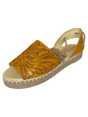 Rare Alexis David Hand Tooled Artisan Leather Espadrille Sandals - 8 - Yellow